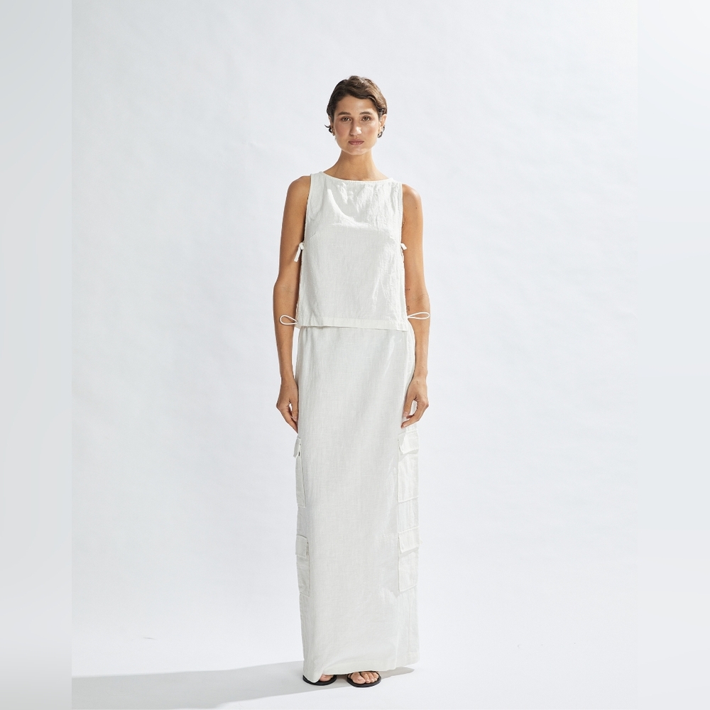 One Mile Evie Off White Cotton Cargo Maxi Skirt In 4 NWT